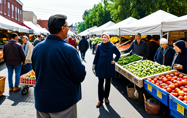 **

A family-friendly scene of a woman in modest, professional attire at a farmers market, buying locally sourced produce. Background shows a bustling market scene with various vendors and shoppers. Safe for work, appropriate content, fully clothed, perfect anatomy, natural proportions, high quality.

**