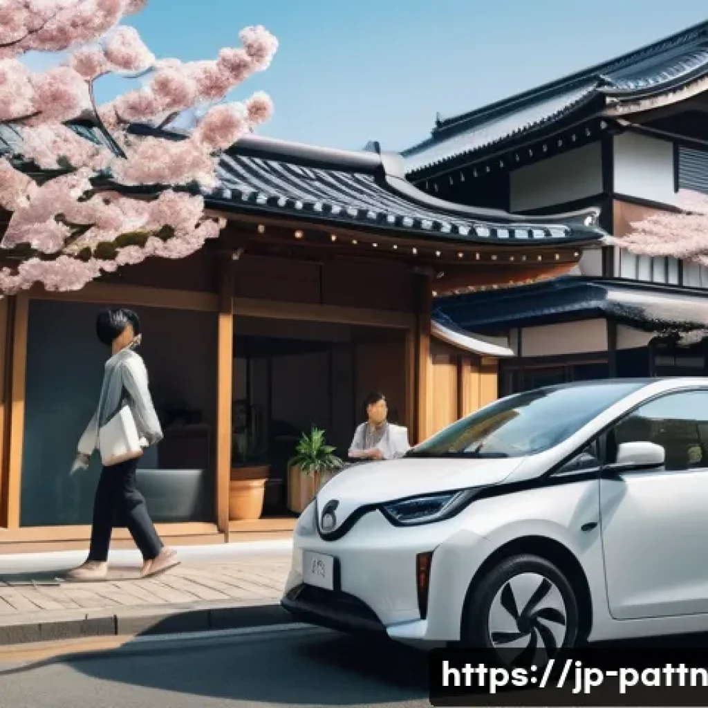 자원순환 경제에서의 소비 문화 변화 - A modern urban scene depicting diverse people happily using shared economy services: a young Japanes...