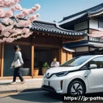 자원순환 경제에서의 소비 문화 변화 - A modern urban scene depicting diverse people happily using shared economy services: a young Japanes...