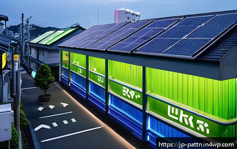 자원순환 경제에서의 정책적 접근 - A modern Japanese urban smart city scene at dusk, featuring clean streets with visible recycling bin...