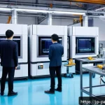 자원순환 경제와 기후 변화의 관계 - A modern industrial factory interior showcasing a cutting-edge 3D printing production line with robo...