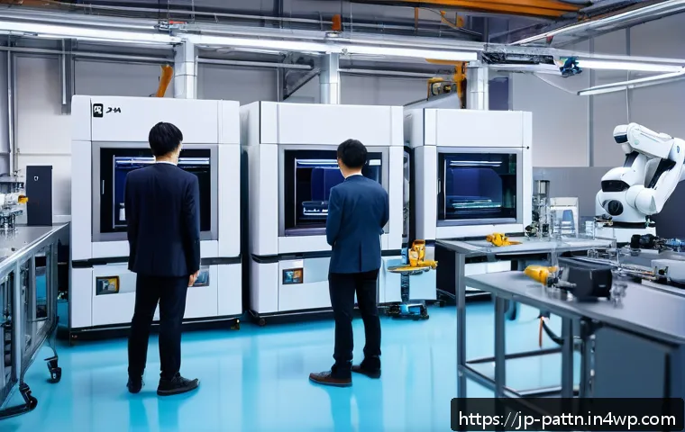 자원순환 경제와 기후 변화의 관계 - A modern industrial factory interior showcasing a cutting-edge 3D printing production line with robo...