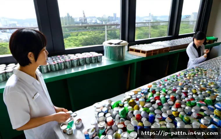 자원순환 경제 모델의 실현 가능성 - Photorealistic circular economy workshop in Japan, diverse adult engineers and recycling specialists...